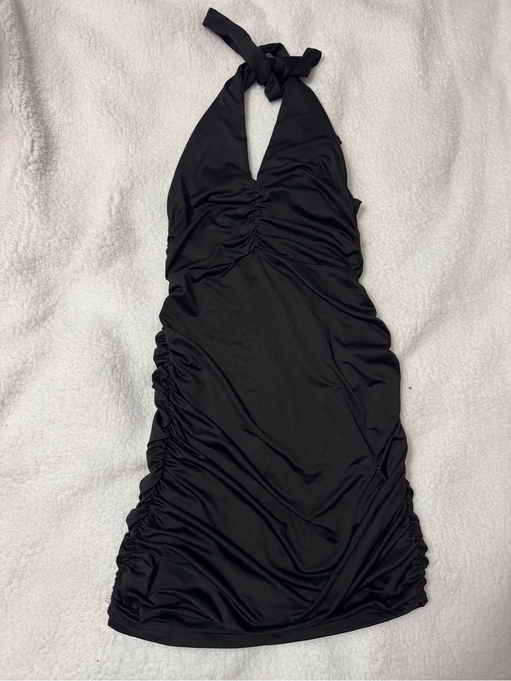 Streetwear Society Black Backless Halter Ruched Dress